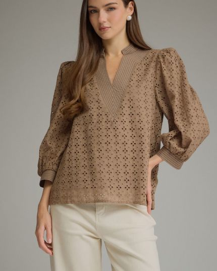 Eyelet Pattern Mocha Blouse