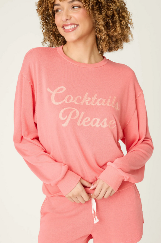 PJ Salvage Cocktails Please Sunset Rose Pullover Loungewear in S at Wrapsody