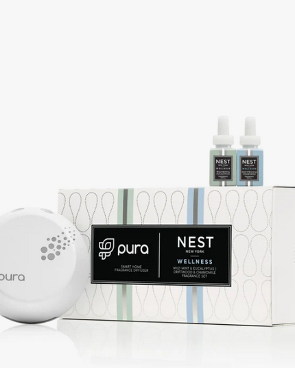 Nest Pura Smart Diffuser Set Scents in Wild Mint & Eucalyptus/ Driftwood & Chamomile at Wrapsody