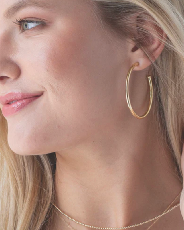 Enewton Round Gold 2" Post Hoop 3mm Smooth Earrings in  at Wrapsody