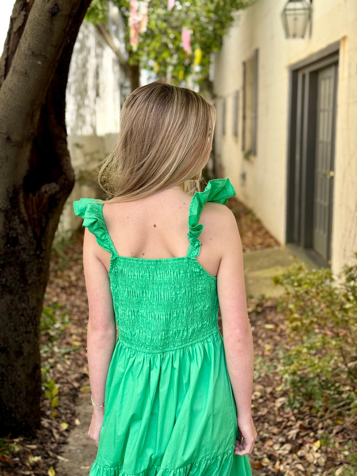 Tiered Green Midi Dress Dresses in  at Wrapsody