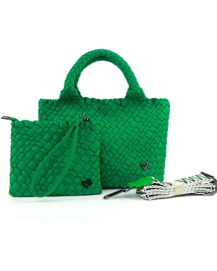 PreneLove Brandon Small Woven Tote Totes in Kelly Green at Wrapsody