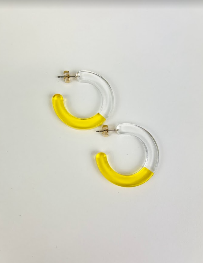 Lucite Two-Tone Yellow Hoops Earrings in  at Wrapsody