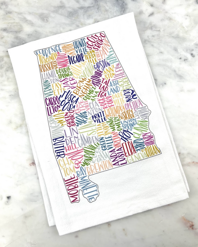 Alabama Cities Multicolor Towel Kitchen Towels in  at Wrapsody