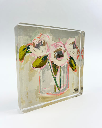 Gray Peony Acrylic Block Home Decor in  at Wrapsody