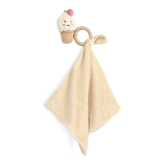 Wood Teether & Security Blankie Izzy Ice Cream Baby in  at Wrapsody