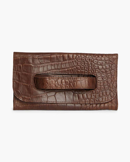 Able Mare Handle Clutch Handbags in Choco Croc at Wrapsody