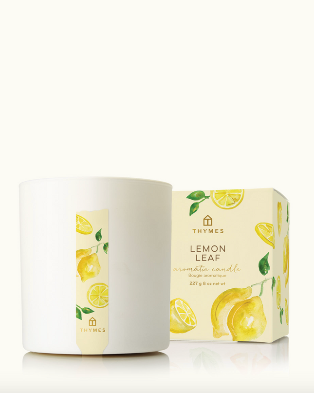 Thymes Poured Candle 8oz Candles in Lemon Leaf at Wrapsody