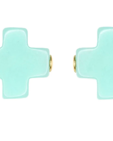 Enewton Signature Cross Stud Earrings in Mint at Wrapsody