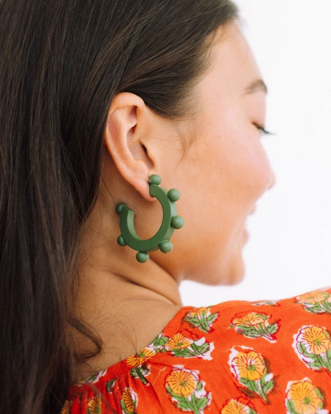 Sunshine Tienda Beaded Sage Hoop Earrings in  at Wrapsody