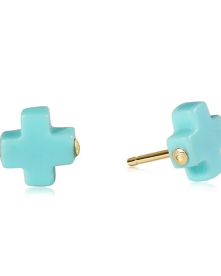 Enewton Signature Cross Stud Earrings in Turquoise at Wrapsody