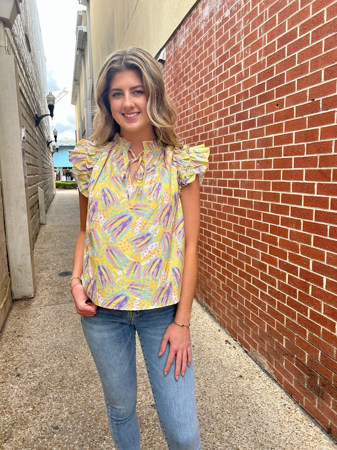 Field of Tulips Blouse - Yellow Multi Tops in  at Wrapsody