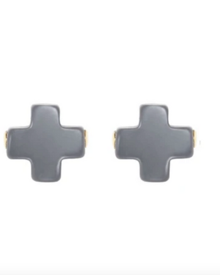 Enewton Signature Cross Stud Earrings in Charcoal at Wrapsody