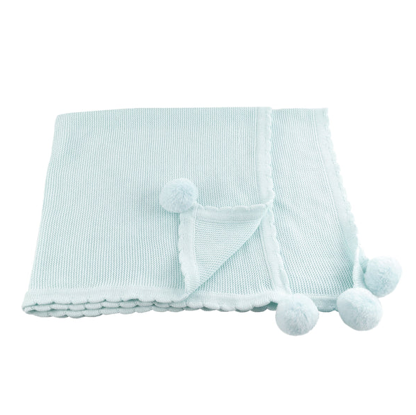 Pom Pom Baby Blanket Blankets & Throws in Pale Blue at Wrapsody