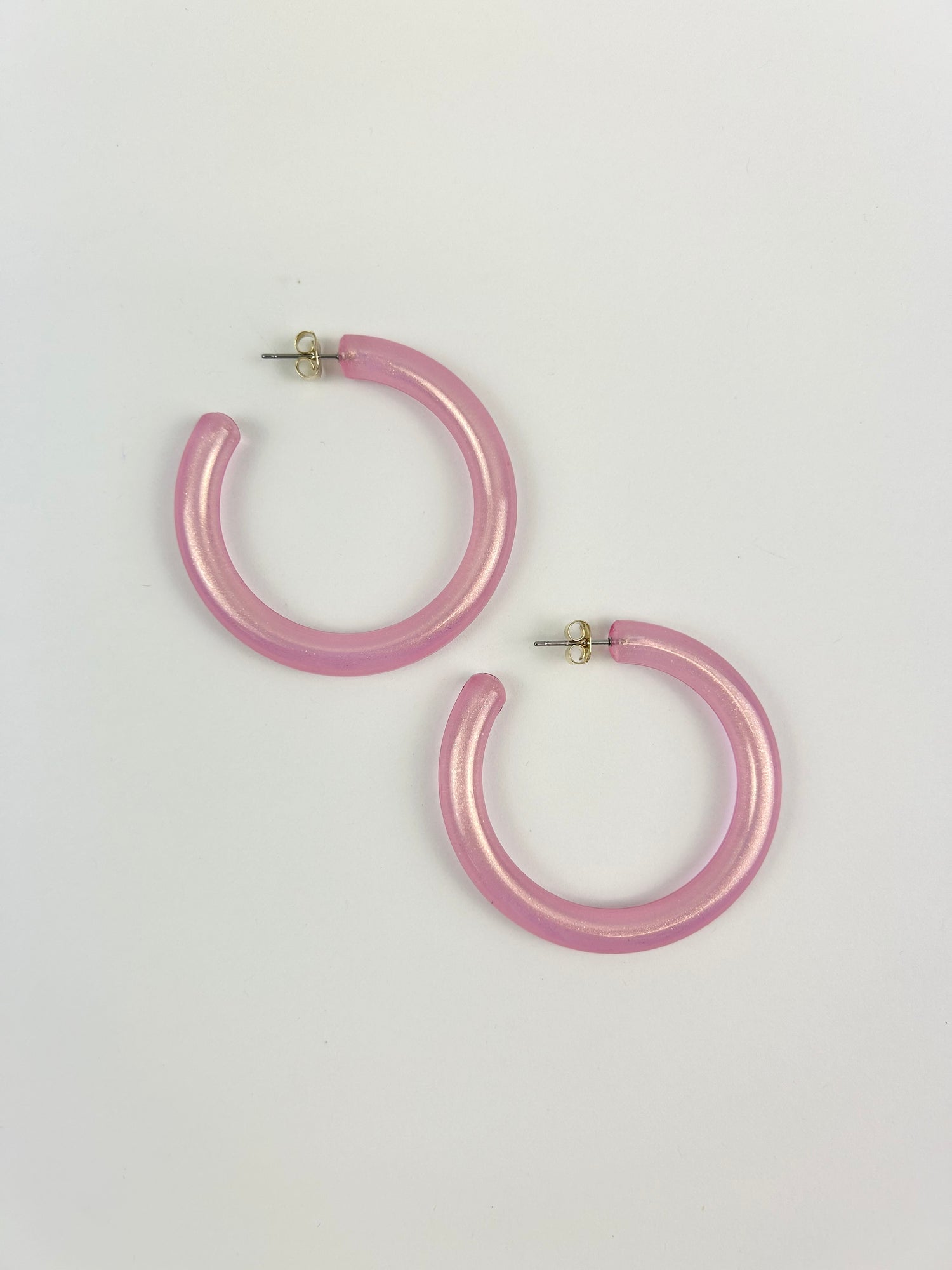 Iridescent Pink Shimmer Hoops Earrings in  at Wrapsody
