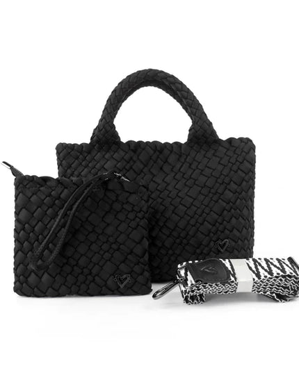 PreneLove Brandon Small Woven Tote Totes in Onyx at Wrapsody