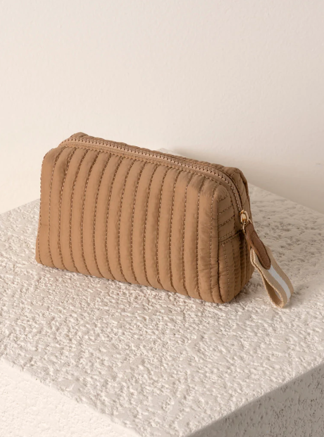 Small Tan Boxy Cosmetic Pouch Cosmetic Bags in  at Wrapsody