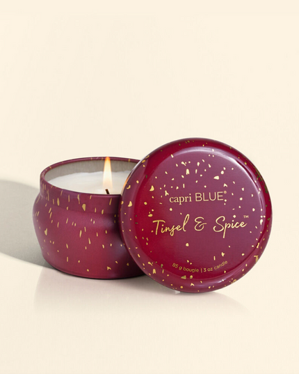 Capri Blue Glimmer Mini Tin 3oz Candles in Tinsel & Spice at Wrapsody