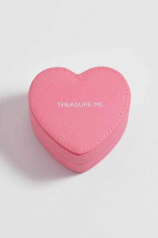 Pink Saffiano Mini Heart Jewelry Box Travel Accessories in  at Wrapsody