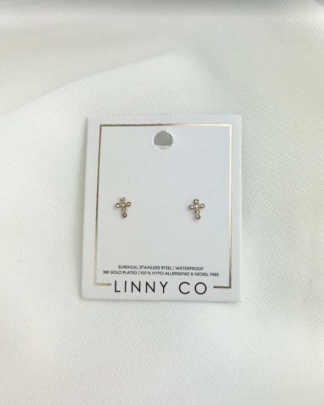 Clara CZ Cross Stud Earrings in  at Wrapsody
