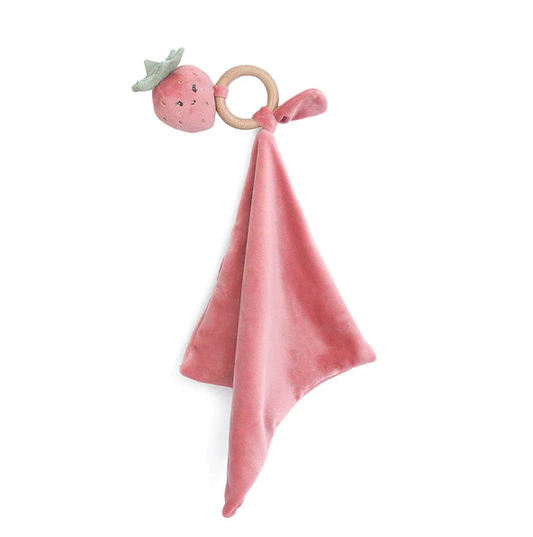 Wood Teether & Security Blankie Pink Berry Baby in  at Wrapsody