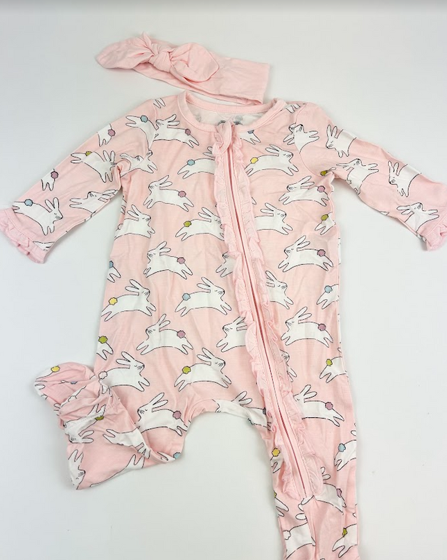 Sleeper Footie & Headband Bunny Pink Baby in 0-3 at Wrapsody