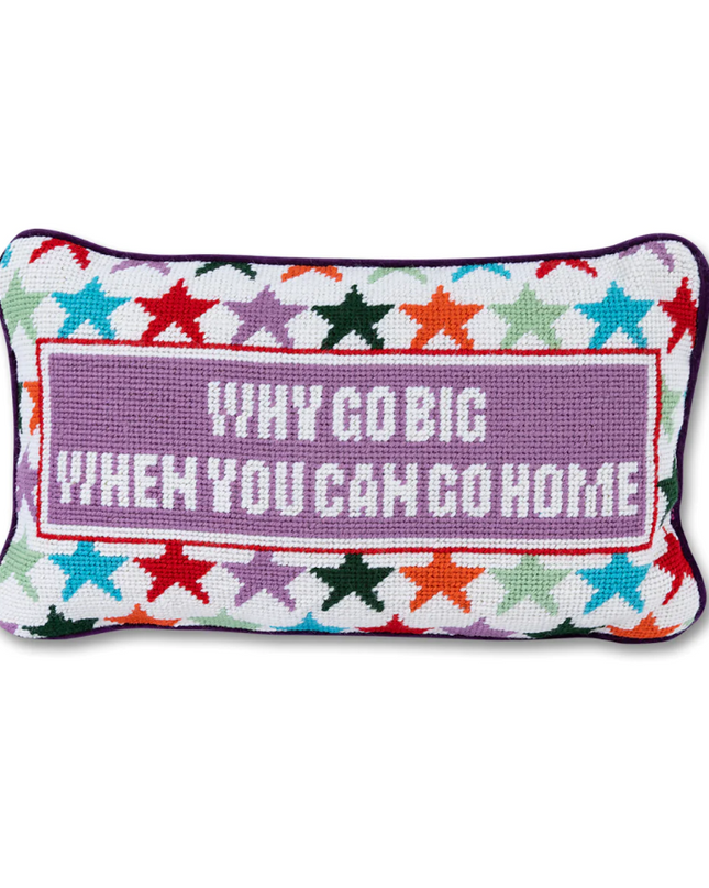 Why Go Big Needlepoint Pillow Pillows in  at Wrapsody