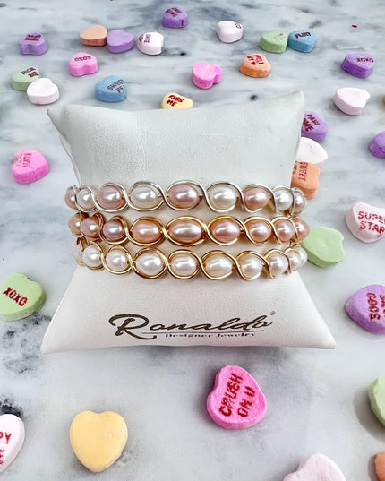 Ronaldo Natural Charm Silver with Pink/White Pearls Bracelets in  at Wrapsody