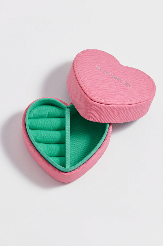 Pink Saffiano Mini Heart Jewelry Box Travel Accessories in  at Wrapsody