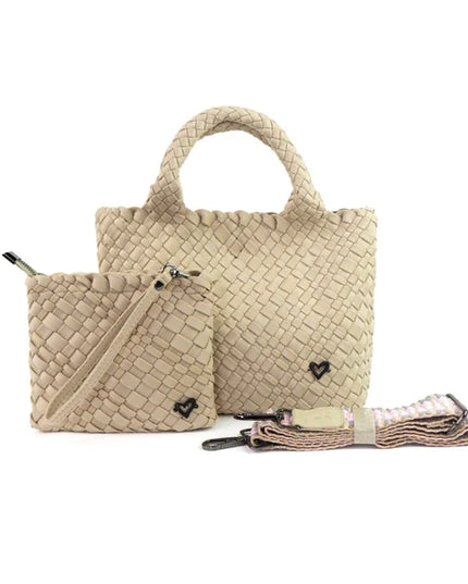 PreneLove Brandon Small Woven Tote Totes in Tan at Wrapsody