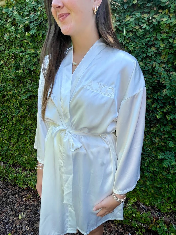 Silk Embroidered Robe (Final Sale) Greek in  at Wrapsody