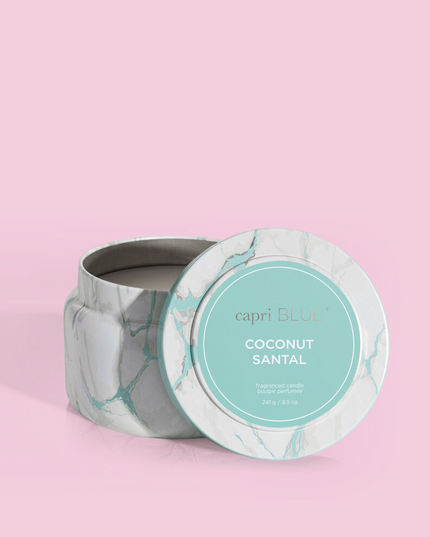 Capri Blue Modern Marble Tin 8.5oz Candle Candles in Coconut Santal at Wrapsody