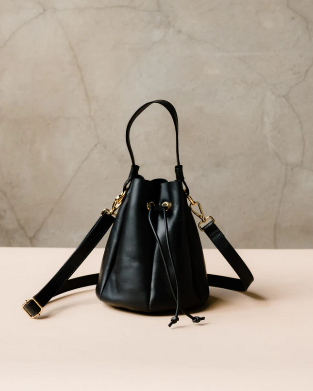 Blaire Crossbody Bucket Bag in Black Handbags in  at Wrapsody