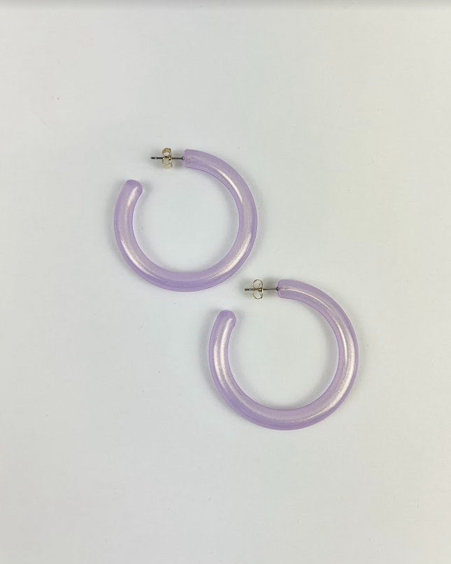 Iridescent Lavender Shimmer Hoops Earrings in  at Wrapsody