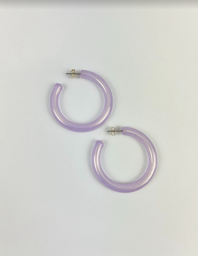 Iridescent Lavender Shimmer Hoops Earrings in  at Wrapsody