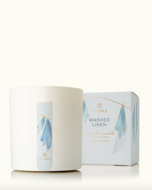 Thymes Poured Candle 8oz Candles in Washed Linen at Wrapsody