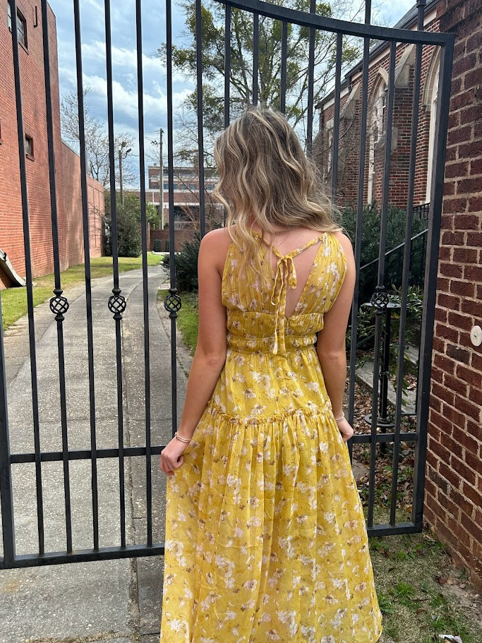 Maryam Yellow Floral Dress Dresses in  at Wrapsody