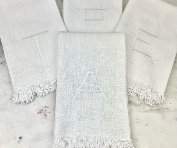 White Fringe Initial Tea Towel