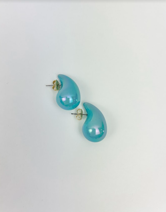 Iridescent Blue Crescent Studs Earrings in  at Wrapsody