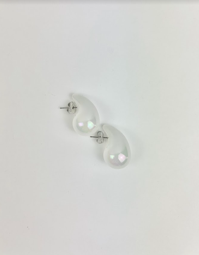 Iridescent White Crecent Studs Earrings in  at Wrapsody