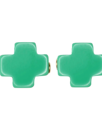 Enewton Signature Cross Stud Earrings in Emerald at Wrapsody