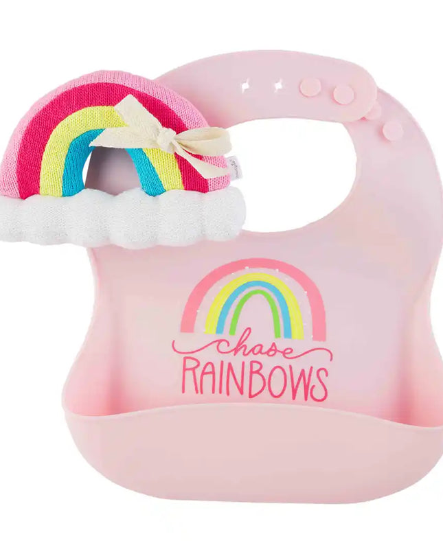 Rainbow Silicone Bib & Rattle Set Baby in Default Title at Wrapsody