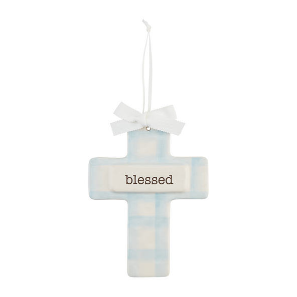 Keepsake Cross Ceramic Blue Baby in  at Wrapsody