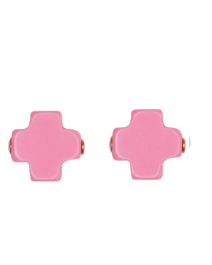 Enewton Signature Cross Stud Earrings in Bright Pink at Wrapsody