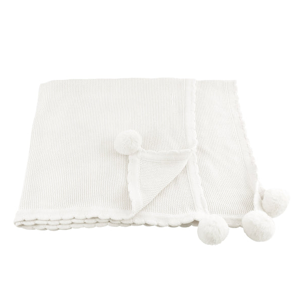 Pom Pom Baby Blanket Blankets & Throws in White at Wrapsody