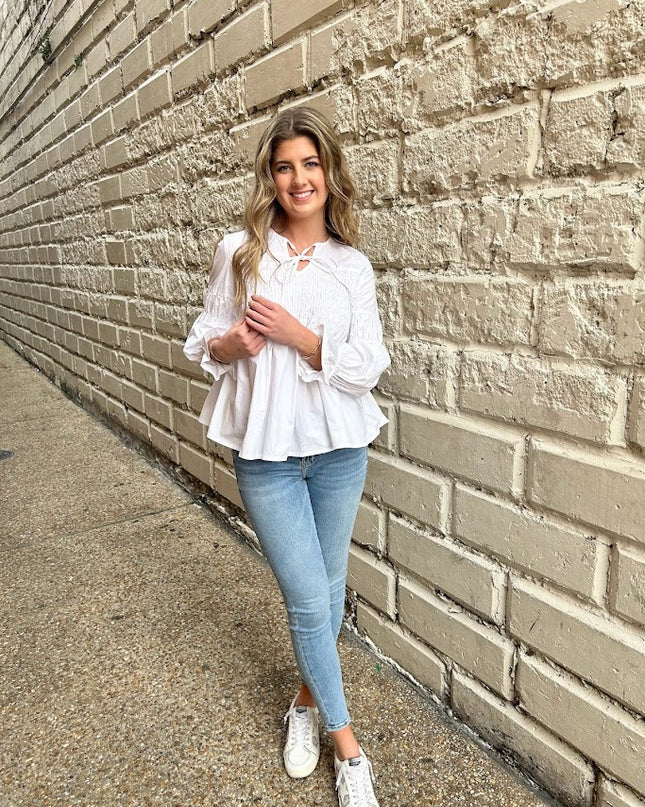 Poplin Ruched Blouse Tops in XS at Wrapsody