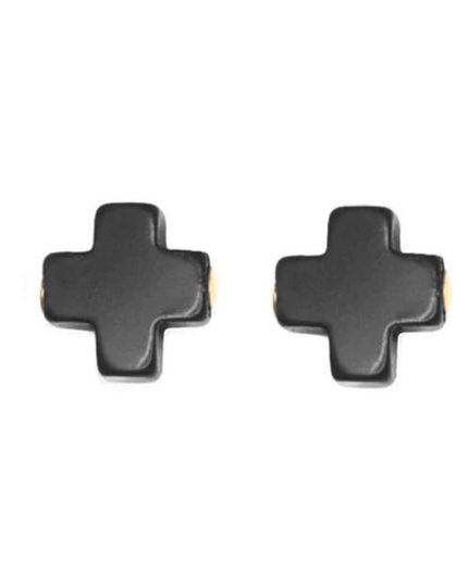 Enewton Signature Cross Stud Earrings in Onyx at Wrapsody