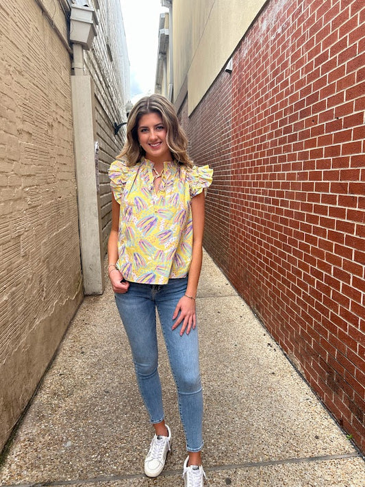 Field of Tulips Blouse - Yellow Multi Tops in S at Wrapsody
