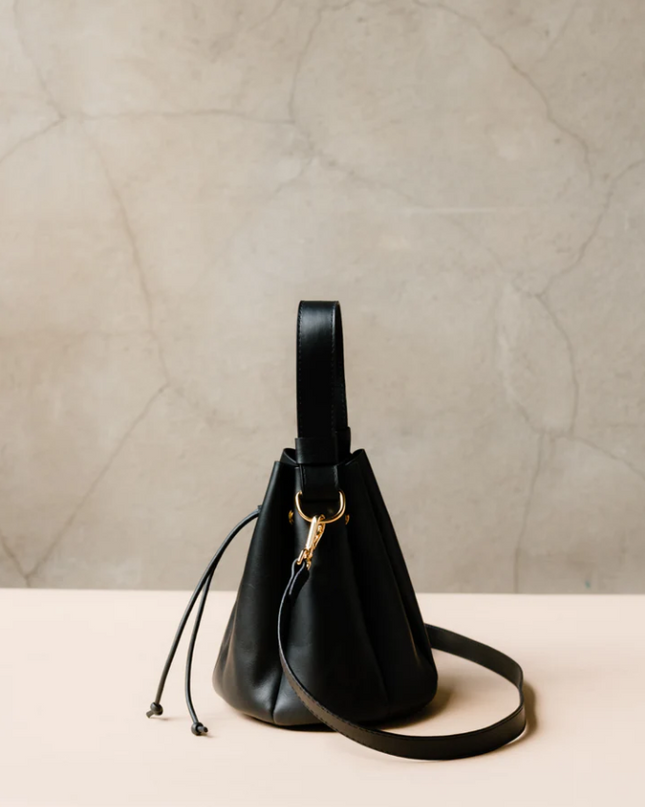 Blaire Crossbody Bucket Bag in Black Handbags in  at Wrapsody